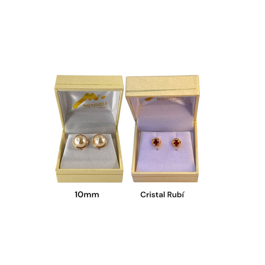 Set  Aros Medias Perlas 10mm mas Aros Cristal Swarovski Rubi