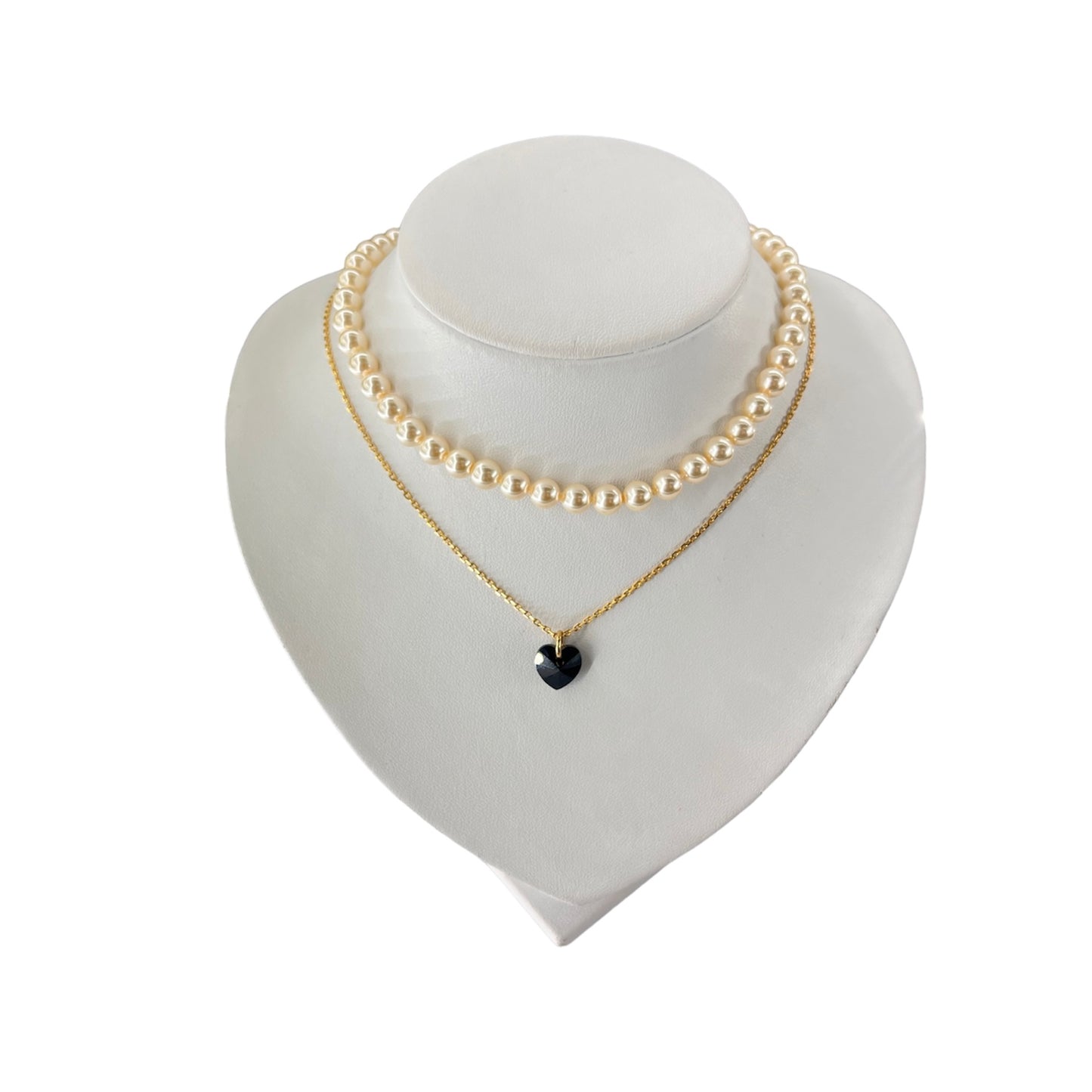 Set de Collar de Perlas 40 cm mas Collar Corazon Onix