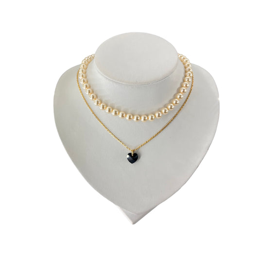 Set de Collar de Perlas 40 cm mas Collar Corazon Onix