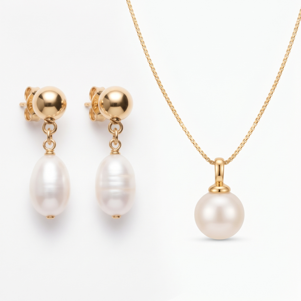 Set Bianca Dúo | Collar Bianca y Aros Sienna con Perlas de Río Naturales Baño Oro 18K
