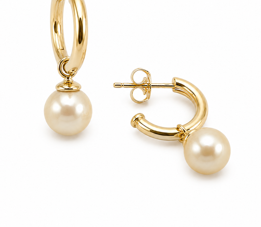 Aros Clásicos Semi Argollas Perlas 10mm de Mallorca | Enchapado en oro 18K | Empaque Premium
