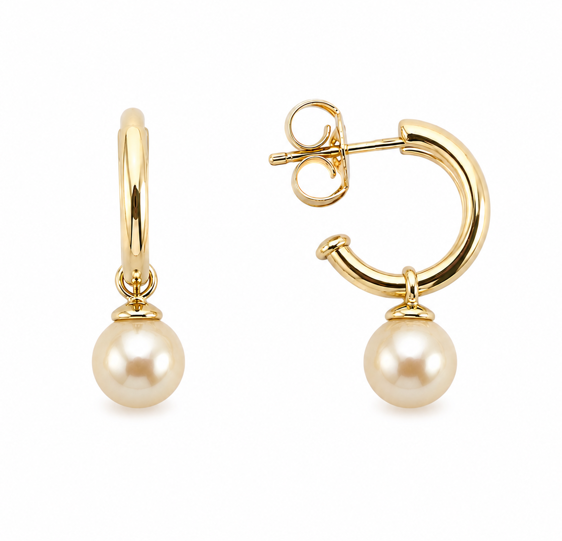 Aros Clásicos Semi Argollas Perlas 10mm de Mallorca | Enchapado en oro 18K | Empaque Premium